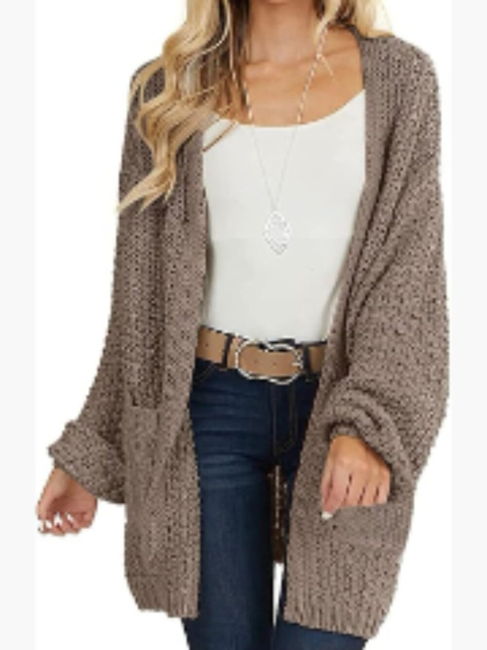 Open Front Chunky Knit Sweater Oversized Lantern Sleeve Cardigan